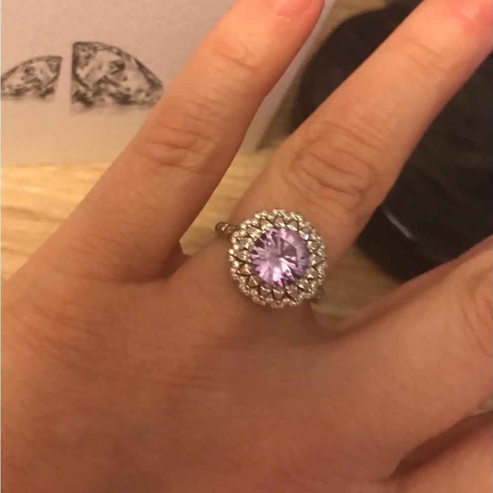 Moissanite Purple 2ct Sterling Silver Ring certified